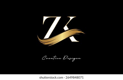 Logotipo del monograma de la letra de ZK – marca elegante de la letra del trazo del cepillo del oro para la marca de lujo, moda, diseño de la identidad de la boutique Premium
