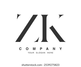 ZK logo design. Initial letter z and k serif font style. Creative classic company name typography. Trendy logotype or identity. Vector illustration.