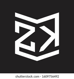 ZK Logo Emblem Monogram With Shield Style Design Template Isolated On Black Background
