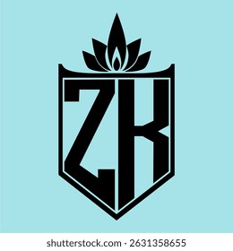 ZK Logo featuring a minimalist design with a crown-like flower symbol on top, bold black elements, and a soft blue background, perfect for branding and modern visual identity.