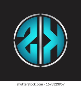 ZK Logo initial with circle line cut design template on blue colors
