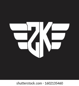 ZK Logo monogram with emblem and wings element design template
