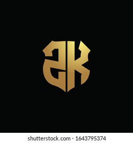 ZK logo monogram with gold colors and shield shape design template