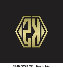 ZK Logo monogram with hexagon line rounded design template with gold colors
