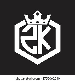 ZK Logo monogram rounded by hexagon shape with crown design template