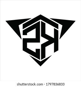 Monograma del logotipo ZK con flecha de alas alrededor de la plantilla de diseño sobre fondo blanco
