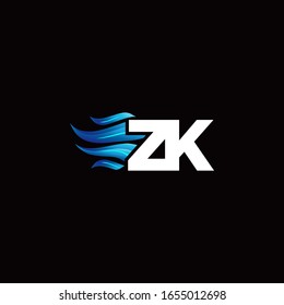 Logo de ZK monograma con plantilla de diseño de estilo azul de incendio