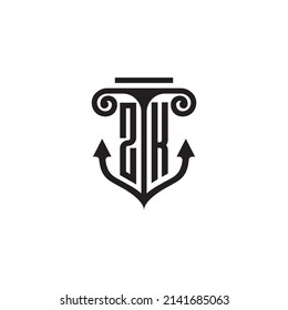 ZK pillar and anchor combination concept logo in high quality design