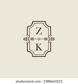 Logotipo inicial de boda vintage de ZK en un diseño profesional de alta calidad que se imprimirá en cualquier medio impreso