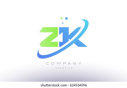 zk z k alphabet green blue swoosh letter company logo vector icon design template