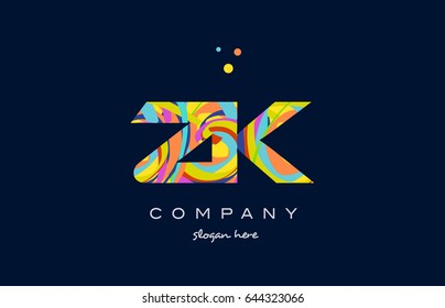 zk z k alphabet letter logo colors colorful rainbow acrylic font creative text dots company vector icon design template