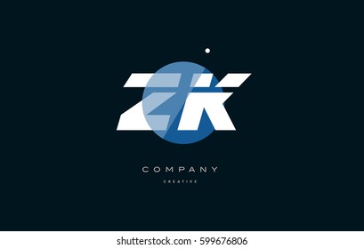 zk z k  blue circle dot big font alphabet company letter logo white design vector icon template 