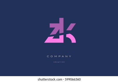 zk z k  pink blue pastel modern abstract alphabet company logo design vector icon template 