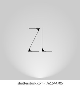 ZL Black thin minimalist LOGO Design with Highlight on Gray background.