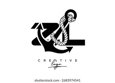 Logotipo creativo de ZL Monogram Latter con diseño de ancla y cuerda