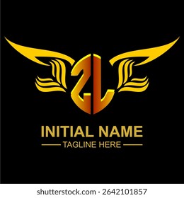 ZL Golden Wing Emblem Logo with elegant gold wings, sleek and modern design. Ideal for branding, creative projects, luxury businesses, or artistic ventures.