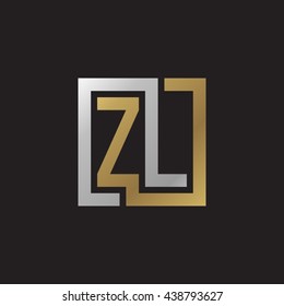 ZL initial letters looping linked square elegant logo golden silver black background