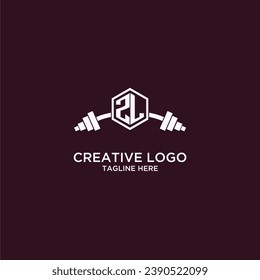 ZL initial monogram for fitnes or gym logo with creative shield and barbell design