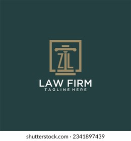Logotipo de monograma inicial ZL para la firma de abogados con diseño de hitos en cuadrado creativo
