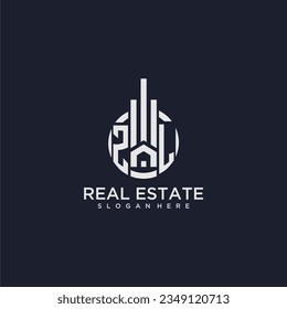 ZL initial monogram logo for real estate with creative circle design vector