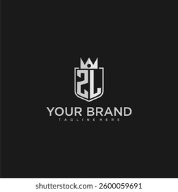 ZL initial monogram shield and crown vector image