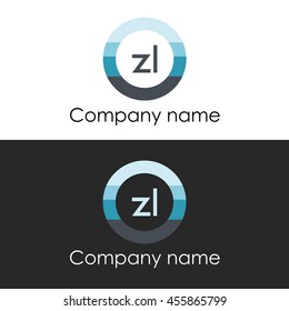 ZL letter circle shape icon logo white blue