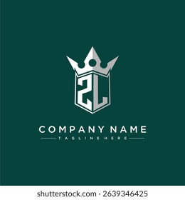 ZL letter monogram initial logo for shield and crown design
