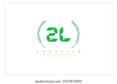 ZL letters eco logo with leaf. Fresh nature and healthy leaf logo design.