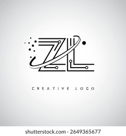 Logotipo de Monograma de Órbita ZL - Marca de Letra Mínima Futurista com Linha de Arte Circular, Pontos Inspirados na Tecnologia e Conceito de Movimento Espacial para Identidade de Marca Moderna