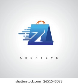 Monograma de compras ZL - Logotipo de comércio eletrônico de entrega rápida com ícone de saco e marca digital para loja online, varejo e identidade logística
