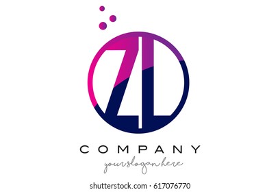 ZL Z L Circle Letter Logo Design with Purple Magenta Dots Bubbles Vector Illustration