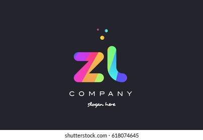 zl z l  creative rainbow green orange blue purple magenta pink artistic alphabet company letter logo design vector icon template