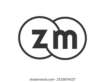 Emblema de empresa de negócios ZM com esboços e letras z m. Modelo de logotipo de dois círculos combinados para a identidade da marca, logotipo. Símbolo Vetor Infinity e sinal de tecnologia.