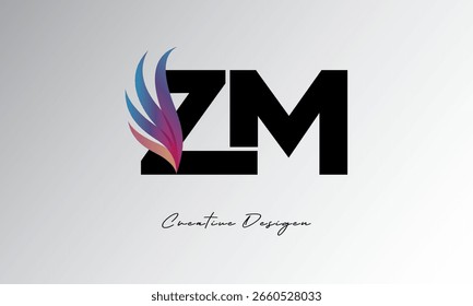 ZM Feather Gradient Logo – Elegant Wing Monogram for Modern Branding and Visual Identity Design