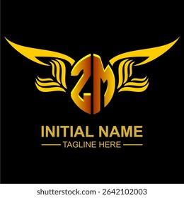 ZM Golden Wing Emblem Logo with elegant gold wings, sleek and modern design. Ideal for branding, creative projects, luxury businesses, or artistic ventures.
