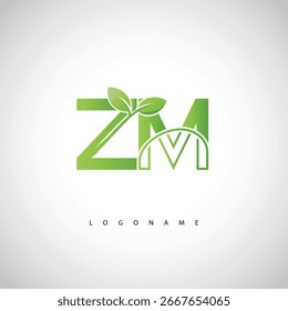ZM Green Leaf Logo - Minimal Eco Monogram for Organic Branding and Sustainable Identity Design