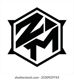 Logotipo del monograma de la forma del escudo del hexágono de ZM con los contornos agudos en el diseño de la Plantilla de los lados