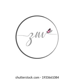 ZM initial letter handwriting logo design with butterfly