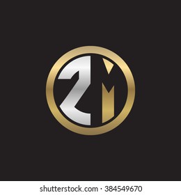 ZM initial letters circle elegant logo golden silver black background