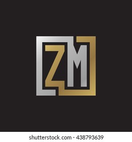 ZM initial letters looping linked square elegant logo golden silver black background