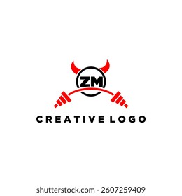 ZM initial monogram for fitnes or gym logo with devil style design