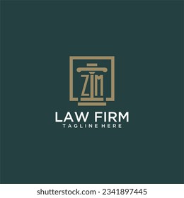 Logotipo de monograma inicial ZM para la firma de abogados con diseño de hitos en cuadrado creativo
