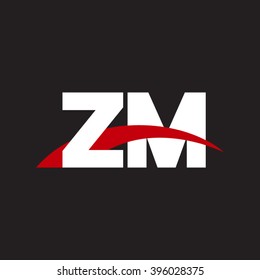 ZM initial overlapping swoosh letter logo white red black background