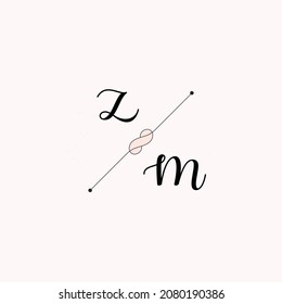 ZM Initials letter alphabet watercolor logo branding set collection, Feminine logotype template in elegant artistic style. Feminine luxury logo design template.