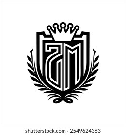 ZM Letra logotipo heráldica forma de escudo com coroa, vintage escudo sobre fundo branco modelo design