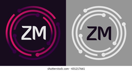ZM letters business logo icon design template elements in abstract background logo, design identity in circle, alphabet letter