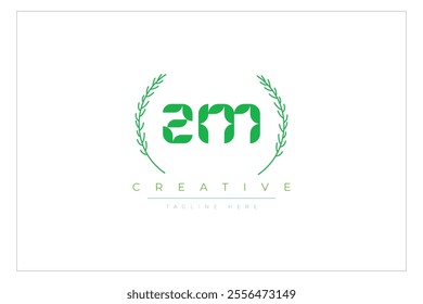 ZM letters eco logo with leaf. Fresh nature and healthy leaf logo design.