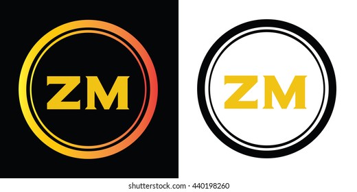 ZM letters icon design template elements in abstract background logo, design identity in circle, alphabet letter
