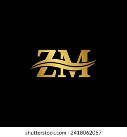 Z.M Logo Letter serif Symbol Golden design, typography vector of initial branding business name luxury Logotype
