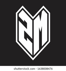 ZM Logo monogram with emblem line style isolated on black background